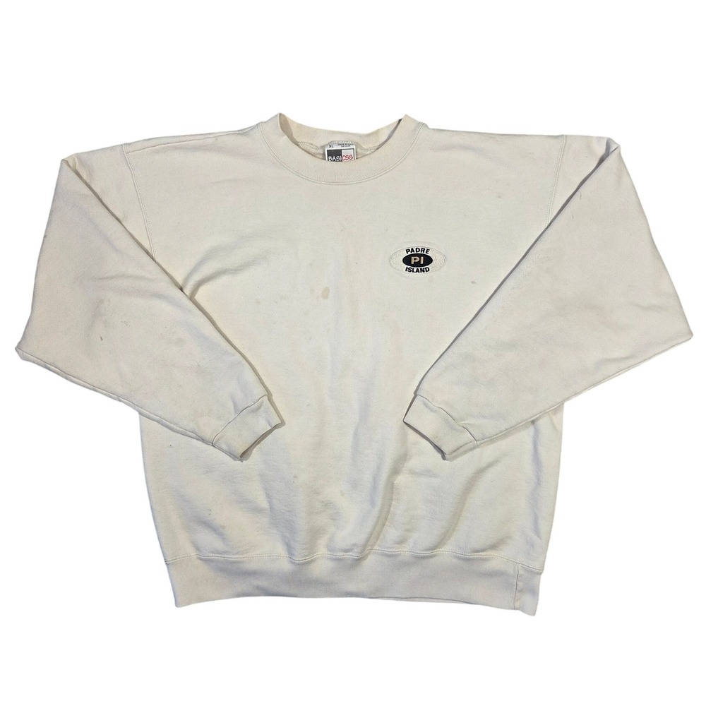 Vintage Basicss Padre Island Crewneck Sweatshirt Cream Mens XL‎ Distressed Retro